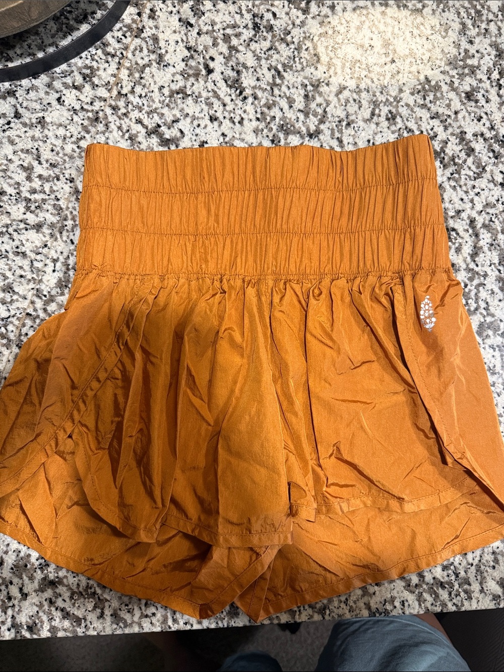 FP Movement by Free People Rust Orange Smocked High-Waist Athletic Shorts